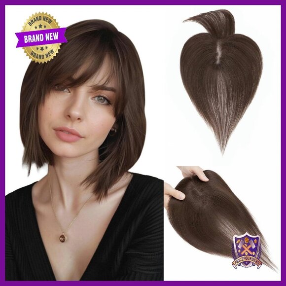 Human Hair Topper with Bangs, 3.15x4.33 Silk Base, 360° Coverage main image 4